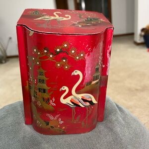 Red Decorative Tin with Flamingo Design